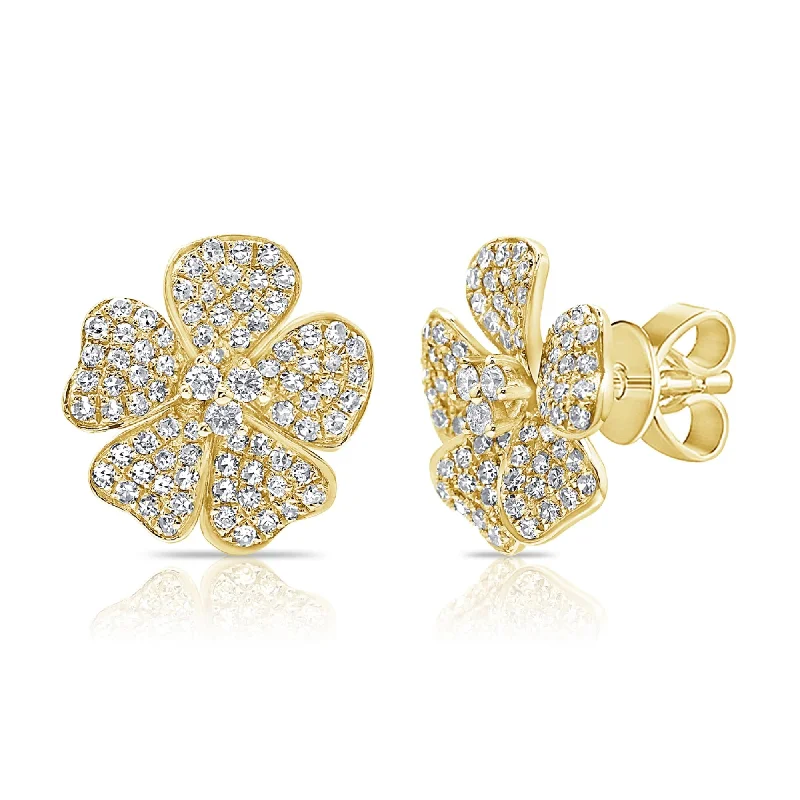 Stud Earrings for Prom Night -Joelle Collection 14k Gold & Diamond Flower Stud Earrings - 0.57ct