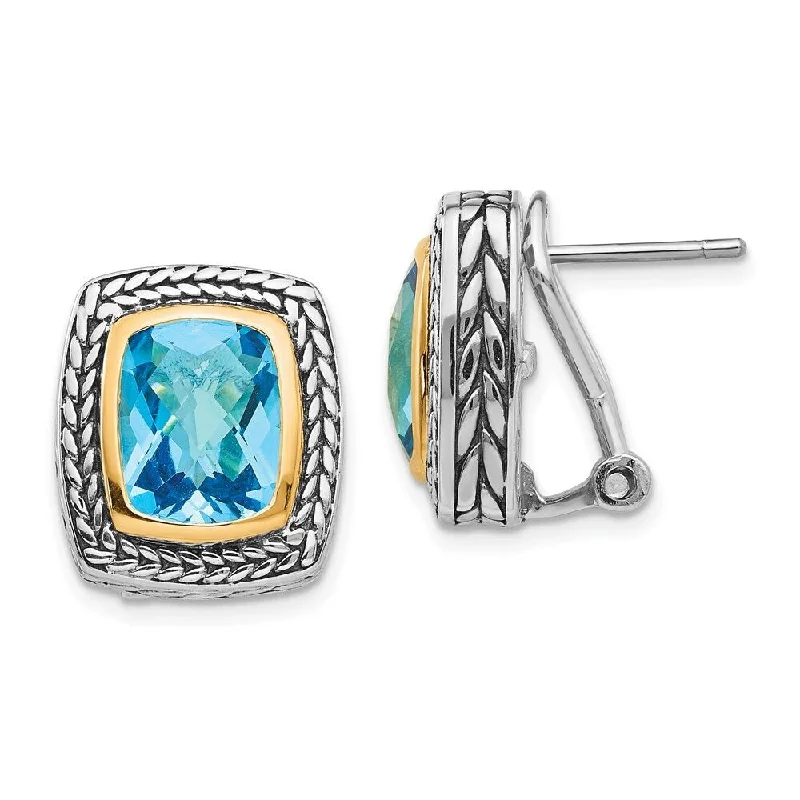 Ethnic Stud Earrings with Tribal Design -925 Sterling Silver Blue Gemstone Stud Earrings (L-17 mm, W-15 mm)