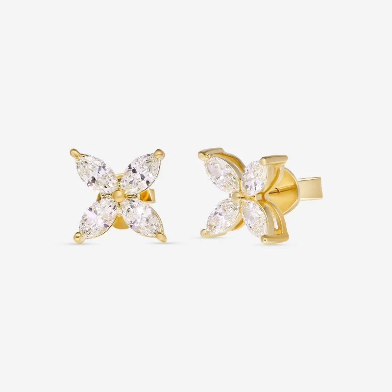 Stud Earrings with Textured Surface -Ina Mar 18K Yellow Gold Marquise Cut Diamond 1.30ct.twd. Stud Earrings AER-14400-Y