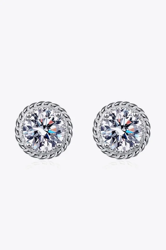 Ethnic Stud Earrings with Tribal Design -1 Carat Moissanite Rhodium-Plated Round Stud Earrings