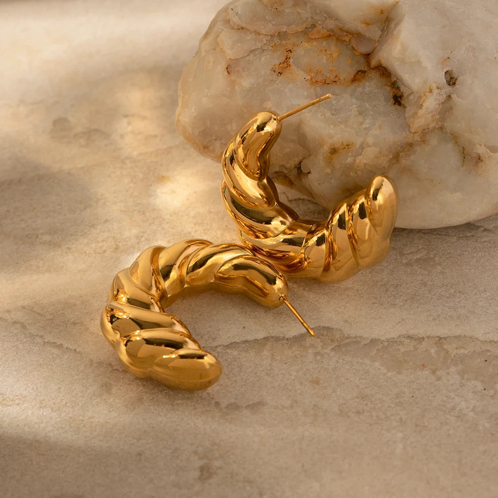 Stud Earrings with Knot Designs -Twisted C-shaped Gold Plated Stud Earrings