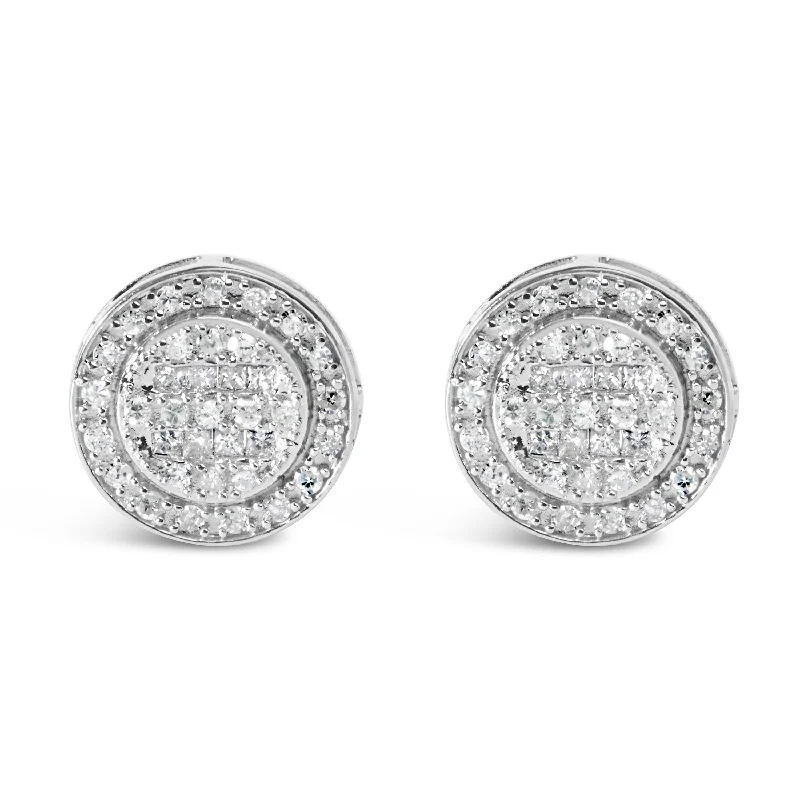 Stud Earrings for Travel Look -10K White Gold 3/4 Cttw Diamond Composite with Halo Stud Earrings