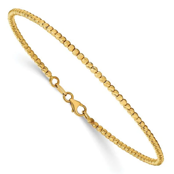 14K Polished Diamond Cut Beaded Bracelet