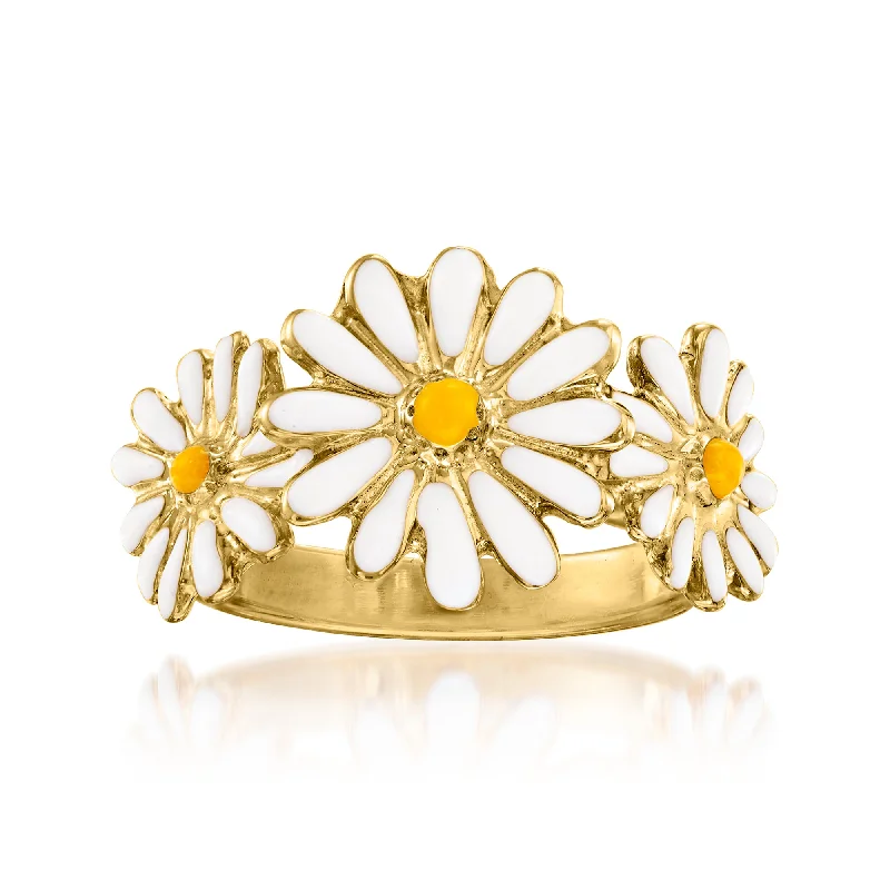 Rings with hematite for sleek metallic sheen -Ross-Simons Italian Enamel Daisy Ring in 18kt Gold Over Sterling