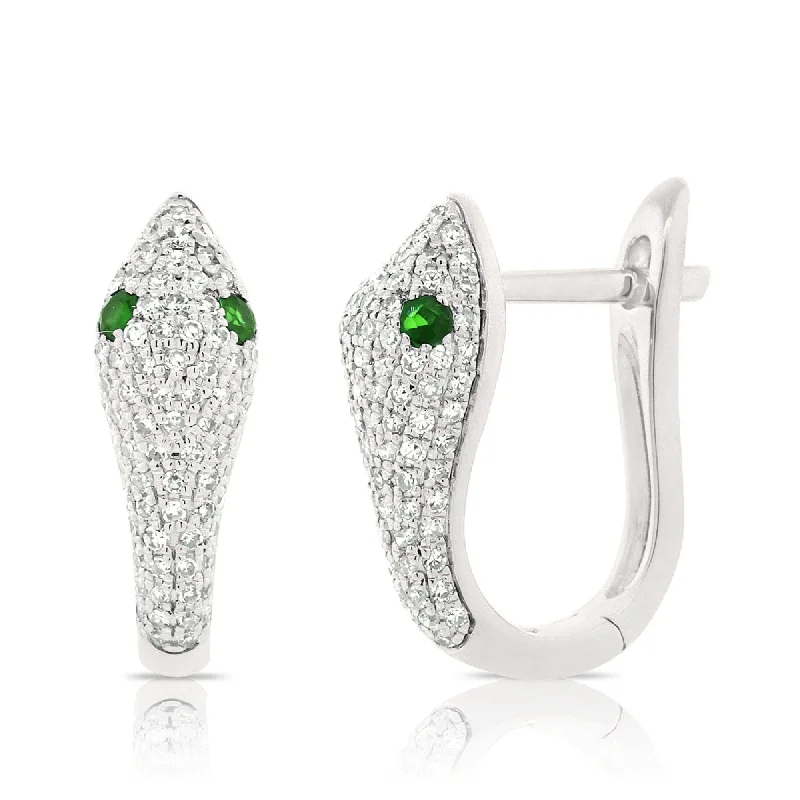 Stud Earrings for Graduation Day -Joelle Collection Snake Stud Earrings Tsavorite & Diamond 14K Gold