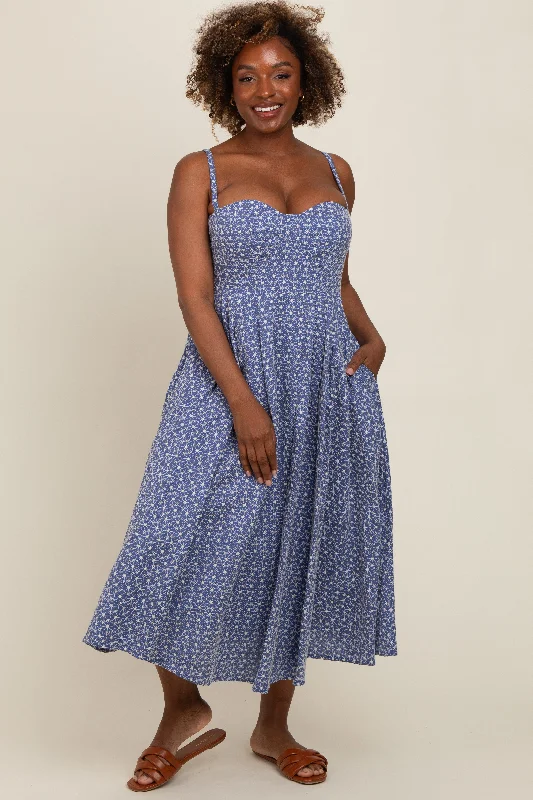 Gray Dresses for Subtle -Periwinkle Floral Embroidered Maxi Dress