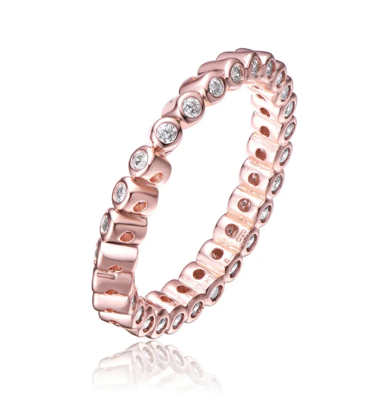 Rings with coral stones for vibrant pop -Rachel Glauber Rose Gold Plated Clear Cubic Zirconia Band Ring