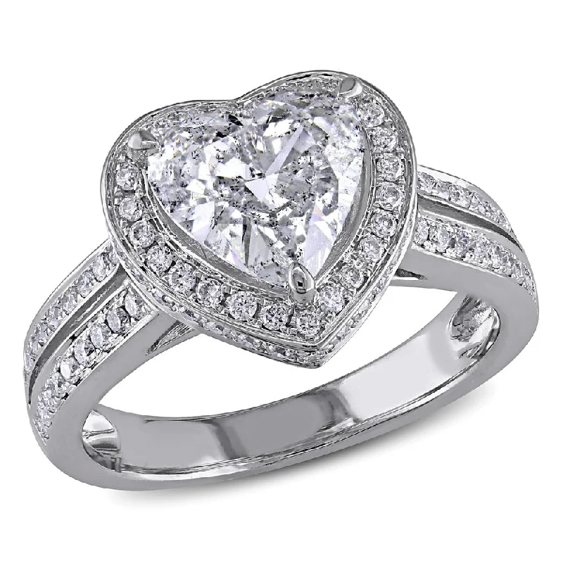 Rings with hammered silver for rustic appeal -Miadora Signature Collection 14k White Gold 2ct TDW Diamond Heart Ring