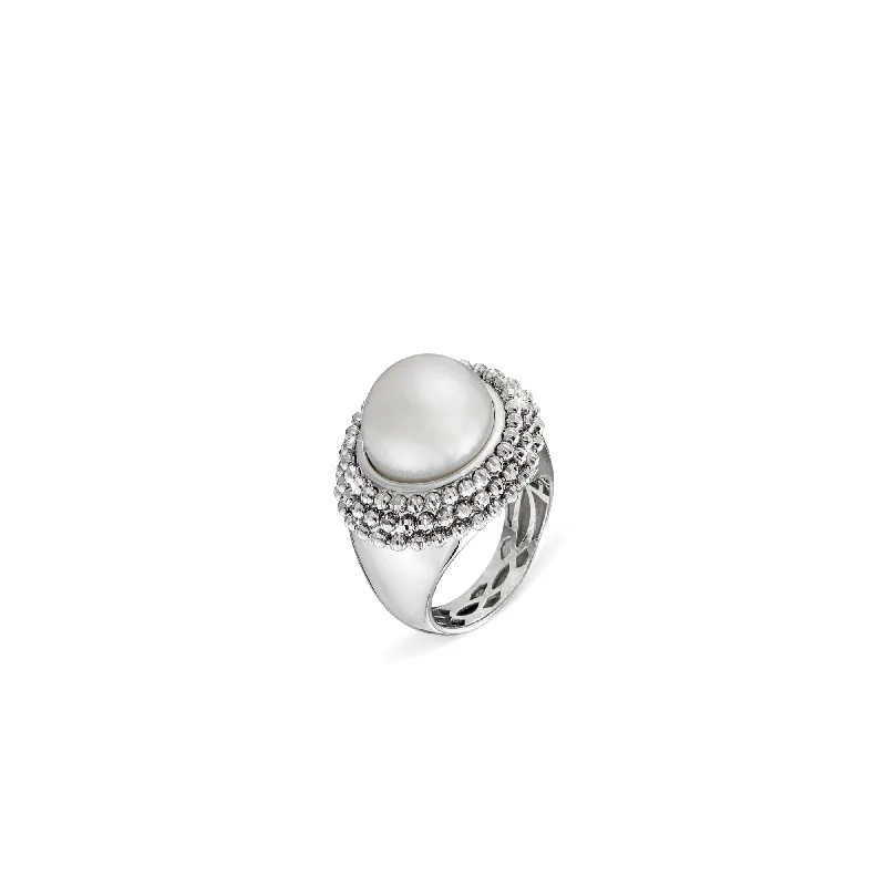 Rings with natural amber for warm glow -Officina Bernardi Ring Divina White Pearl