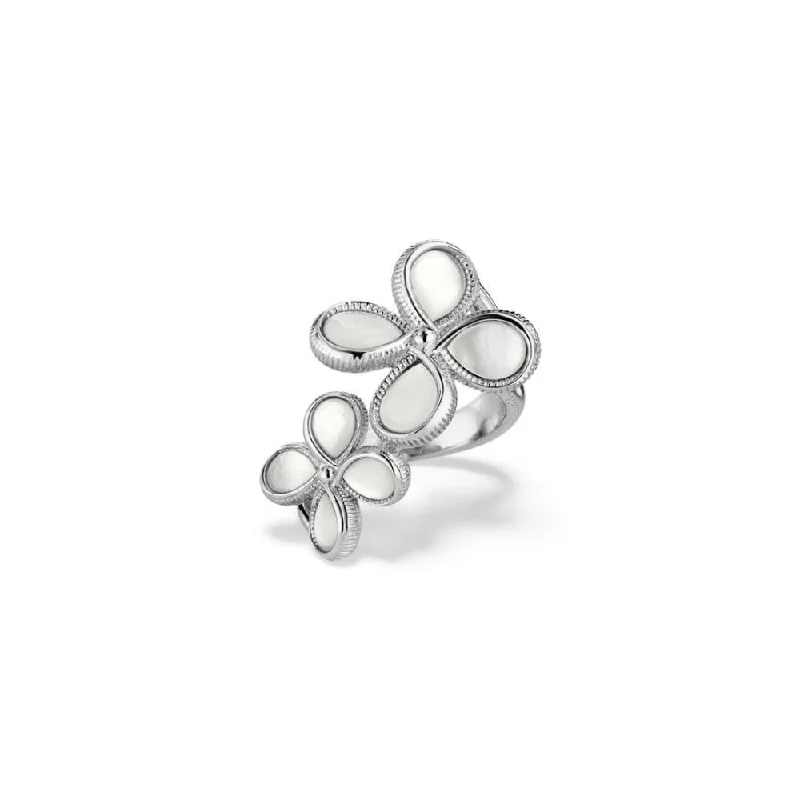 Rings with twisted rose gold band designs -Judith Ripka Jardin Double Flower Ring