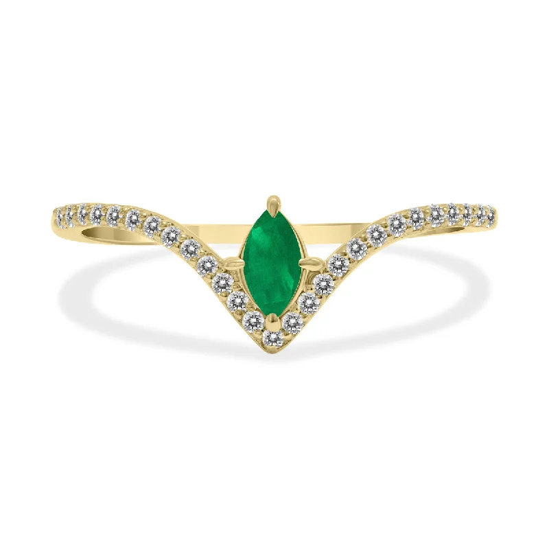 Rings with topaz stones for icy blue -1/4 Carat Tw Emerald And Diamond V Shape Ring In 10K Yellow Gold