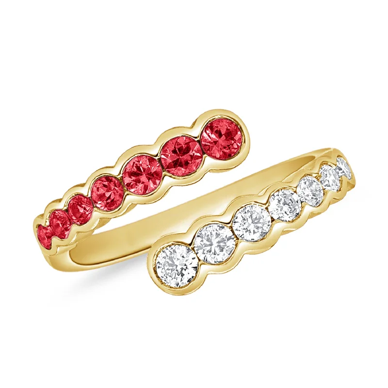 Rings with natural amber for warm glow -Ruby and Diamond Bezel Wrap Ring in 14K Gold