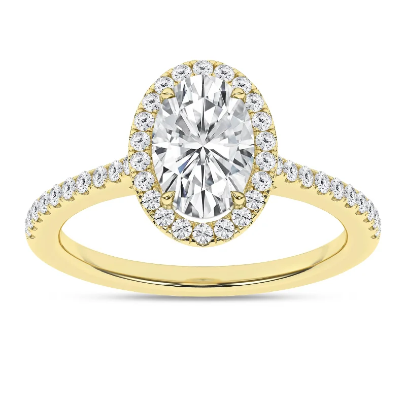 Rings with vintage claw prongs for elegance -14K Yellow Gold Lab Grown 1.78ctw Oval Diamond Halo Engagement Ring