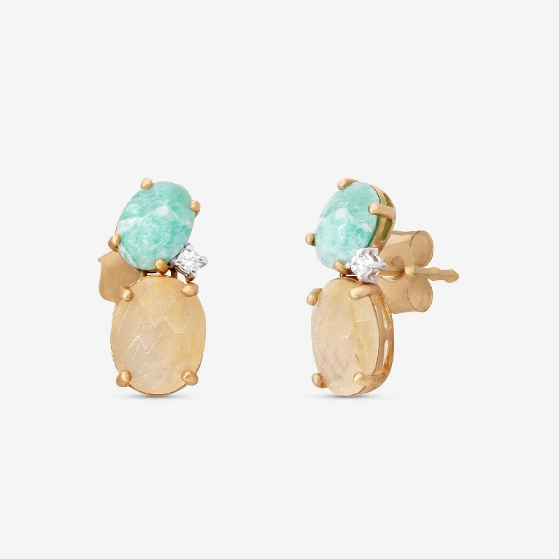 Stud Earrings with Matte Finish -Nanis Ipanema 18K Yellow Gold Diamond & Rutile Quartz Stud Earrings OS2-576