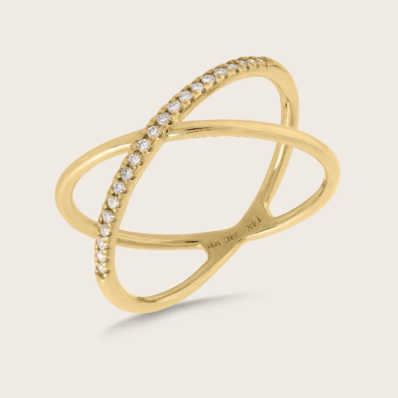 Rings with coral stones for vibrant pop -14k Yellow Gold Pavé Lab Grown Diamond X Ring