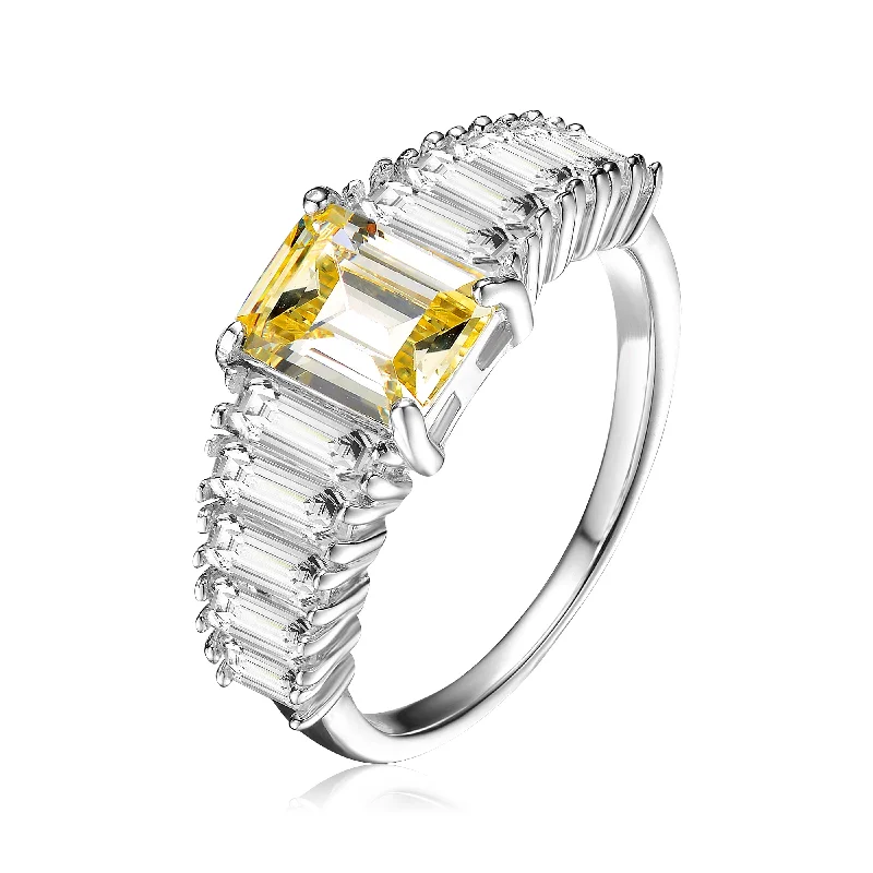 Rings with carved onyx for bold sleekness -GENEVIVE Sterling Silver Yellow Cubic Zirconia Cluster Ring