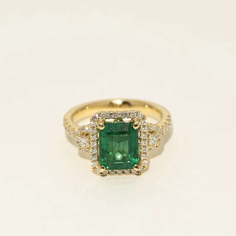 Rings with delicate filigree sapphire settings -Emerald Cut Emerald Ring in 18kt Yellow Gold with Diamonds (5/8ct tw)