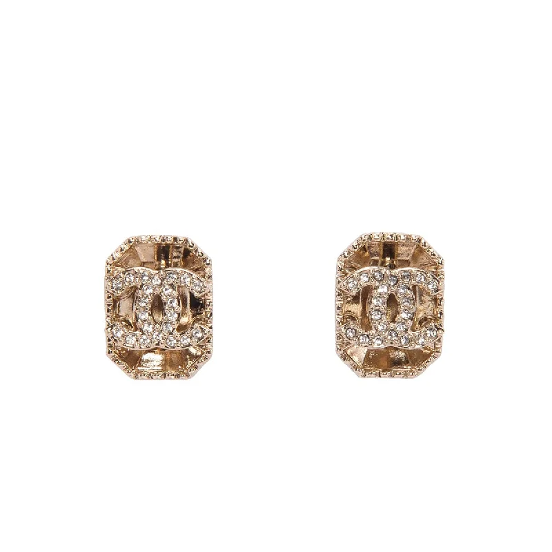 Stud Earrings for Anniversary -Chanel Light Gold Crystal CC Stud Earrings