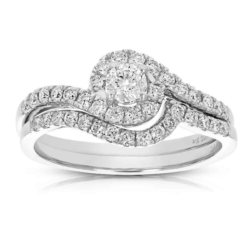 Rings with pave ruby for dazzling sparkle -3/4 cttw Diamond Prong Set Wedding Engagement Ring Set 14K White Gold Bridal