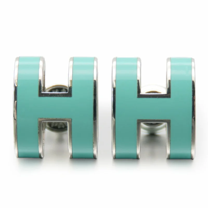 Stud Earrings for Travel Look -Hermes blue Mint  Metal Stud Earrings (Pre-Owned)