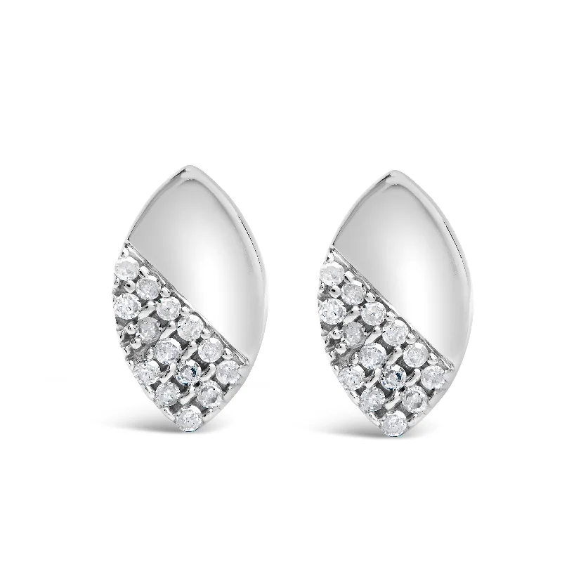 Stud Earrings with Crown Designs -925 Sterling Silver 1/6 Cttw Diamond and Mirror Polish Pear Shape Stud Earrings