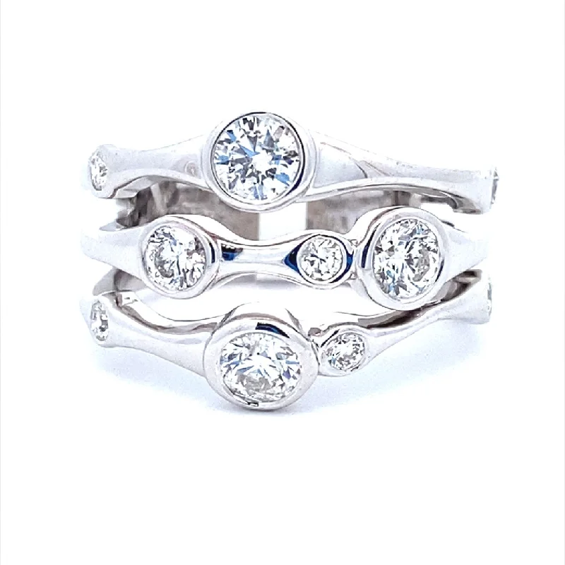 Rings with floral halo diamond arrangements -14K White Gold 1.02ctw Round Diamond Multi Row Ring