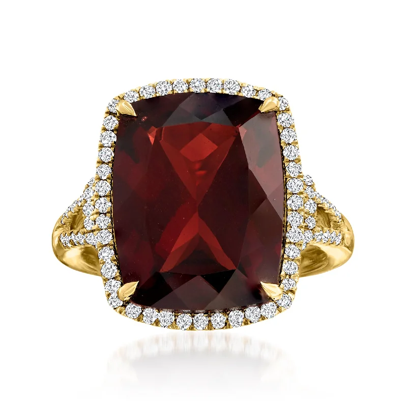 Rings with pink sapphire for delicate charm -Ross-Simons Garnet and . Diamond Ring in 14kt Yellow Gold