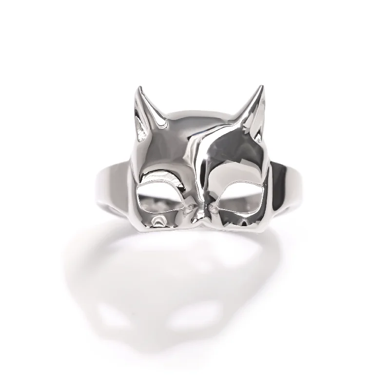 Rings with oxidized bands for vintage edge -Panther Mask Ring