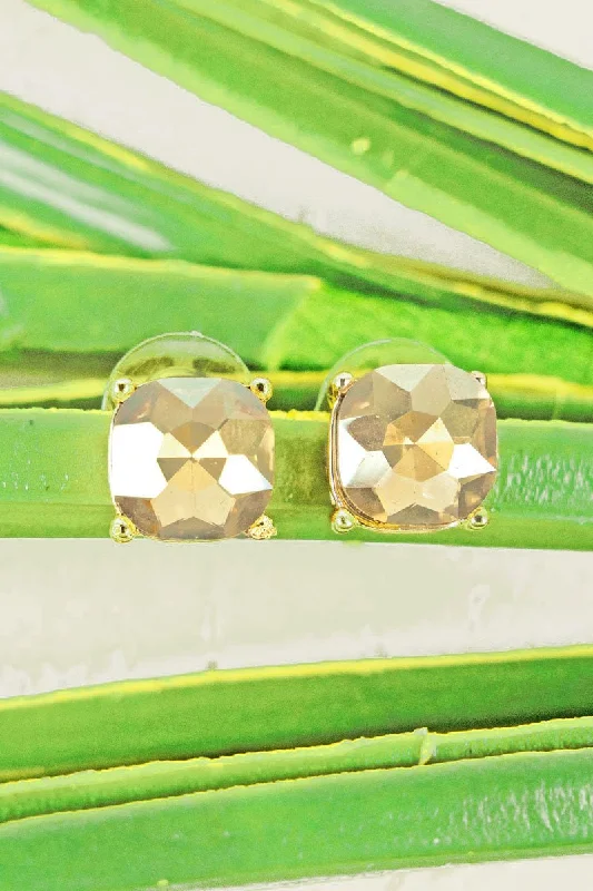 Gemstone Stud Earrings for Color -Crystal Avenue Emery Gold Cushion Cut Stud Earrings