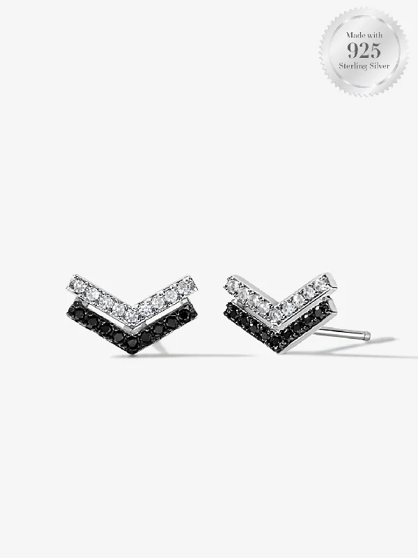 Stud Earrings for Everyday Glamour -Double Wishbone Black & White Pavé Stud Earrings