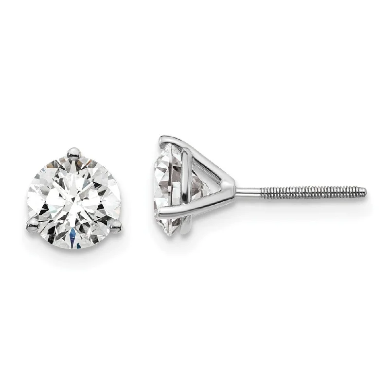 Stud Earrings for Christmas Party -14k White Gold 1 1/2 ct Round Lab Grown Diamond Stud Earrings Screw Back VS Clarity, D-E Color