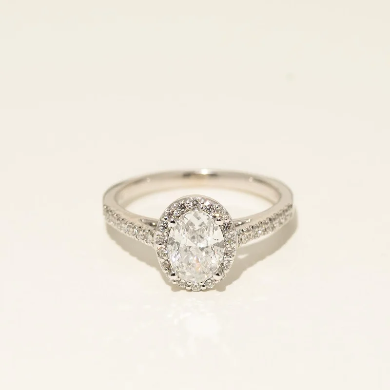 Rings with oxidized silver for antique appeal -Oval Diamond Halo Engagement Ring in 14kt White Gold (1 1/4ct tw)