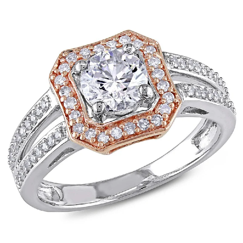 Rings with coral stones for vibrant pop -Miadora 14k Rose/White Gold 1ct TDW Diamond Halo Ring