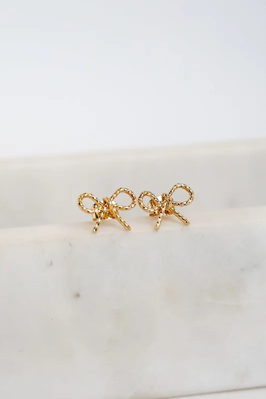 Pearl Stud Earrings for Elegance -Elaine Gold Bow Stud Earrings