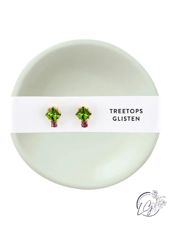 Stud Earrings for Yoga Session -Holiday Stud Earrings & Trinket Tray Sets - Tree Tops Glisten