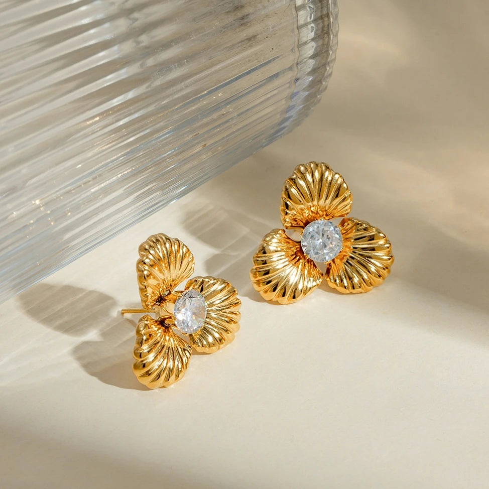 Stud Earrings with Infinity Symbols -Gold-Plated Stainless Steel Zircon Flower Stud Earrings