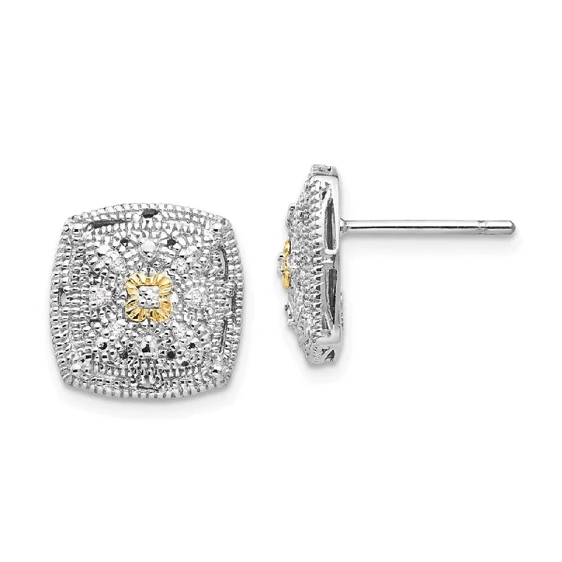 Stud Earrings with Gemstones and Beads -925 Sterling Silver w/ 14k Diamond Stud Earrings (L-11 mm, W-11 mm)