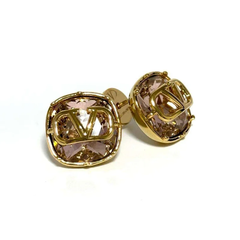 Push Back Stud Earrings for Convenience -Valentino Metal Rhinestone Stud Earrings (Pre-Owned)