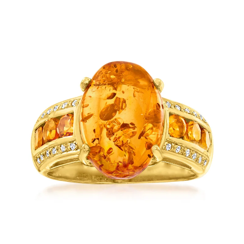 Rings with vintage-inspired emerald for luxury -Ross-Simons Amber Ring With Citrines With White Topaz Accents in 18kt Gold Over Sterling