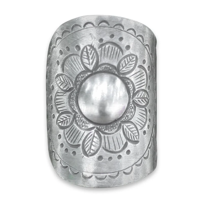 Rings with polished opal for iridescent beauty -Novica Handmade Majestic Sunflower Sterling Silver Flower Wrap Ring