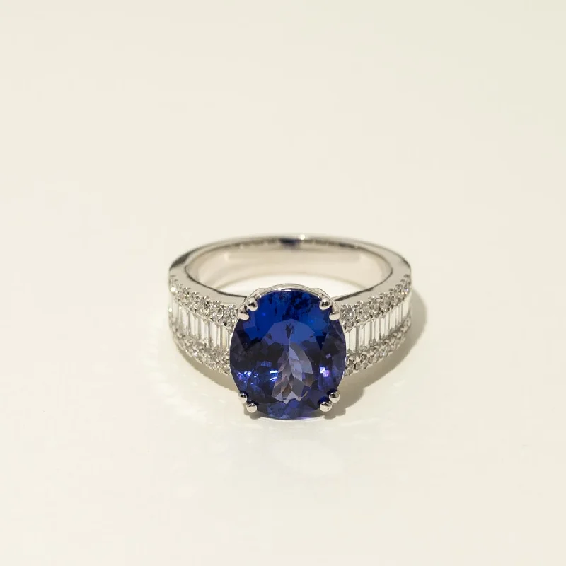 Rings with raw jade for natural calm -Oval Tanzanite Ring in 18kt White Gold with Diamonds (1ct tw)