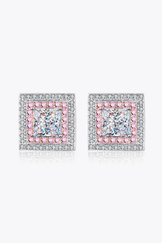 Clip On Stud Earrings for Non Pierced -Moissanite Square Stud Earrings