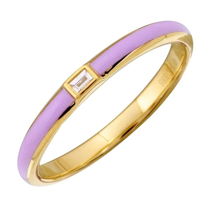 Rings with black diamond for striking contrast -Joelle Collection Amethyst Enamel & Diamond Band Ring 14K Yellow Gold Ring Size 6.5