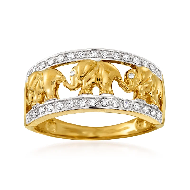 Rings with aventurine gems for green luck -Ross-Simons Diamond Elephant Motif Ring in 14kt Yellow Gold