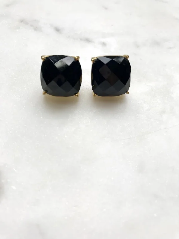 Leverback Stud Earrings for Comfort -Onyx Square Stud Earrings