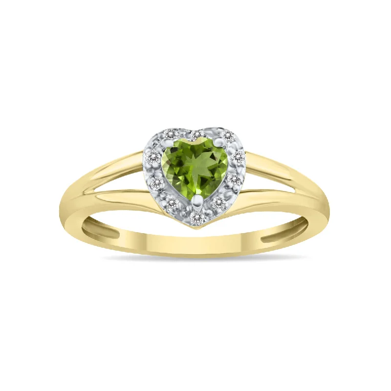 Rings with rough moonstone for natural beauty -Heart Shape Peridot And Diamond Ring In 10K Yellow Gold