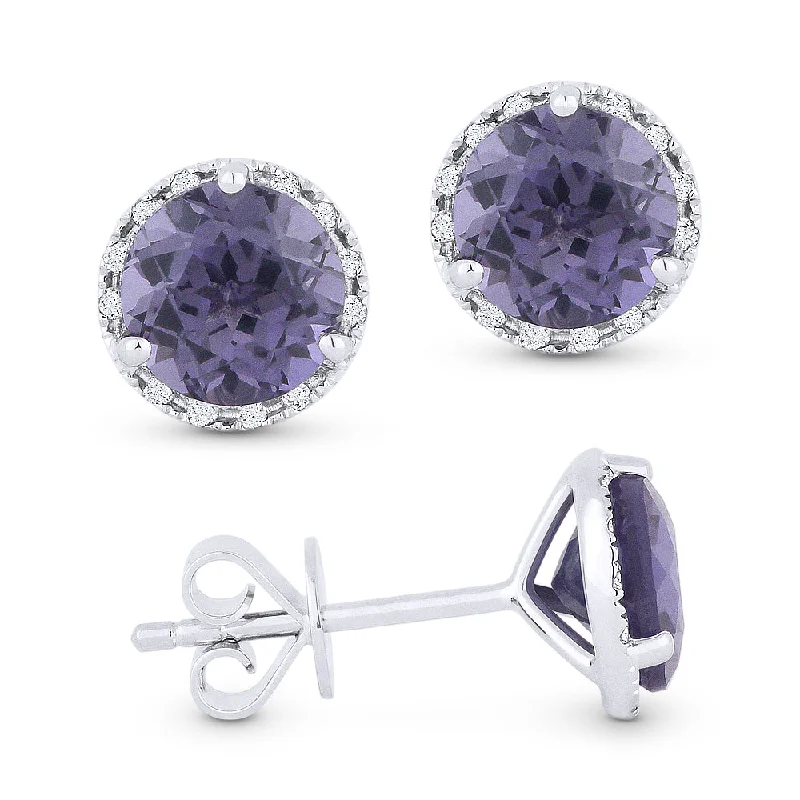 Stud Earrings with Crown Designs -6.5 16.9 Mm 2.48Ct Created Alexandrite Stud Earrings In 14K White Gold