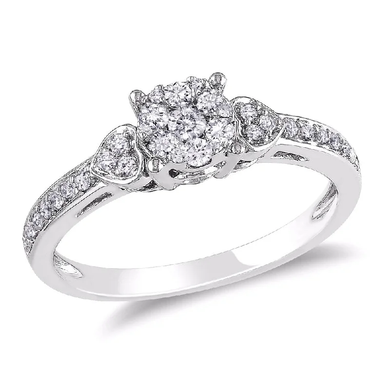 Rings with vine-wrapped bands for nature -Miadora 10k White Gold 1/3ct TDW Diamond Cluster Engagement Ring