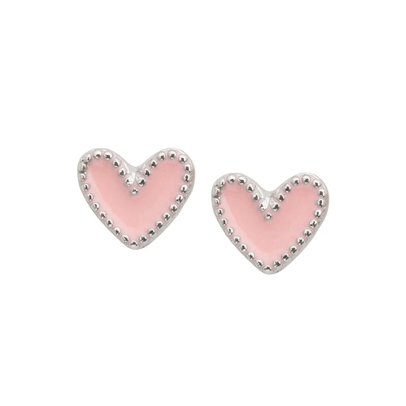 Stud Earrings for Party Look -Heart Stud Earrings in Pink