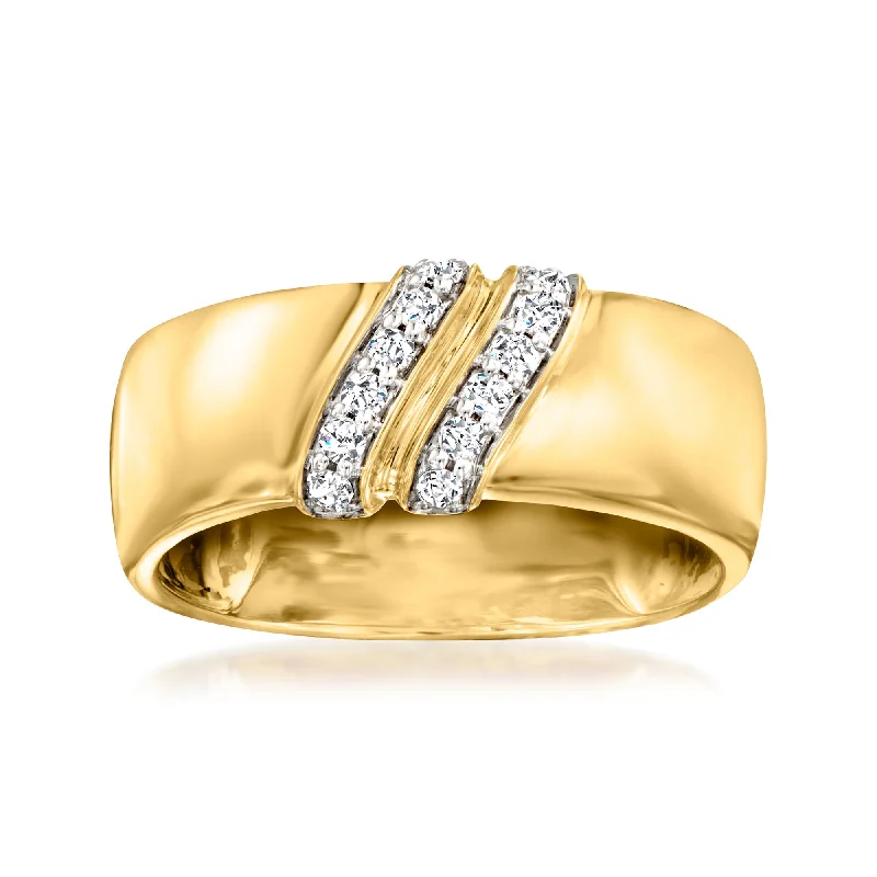 Rings with floral halo diamond arrangements -Ross-Simons Diamond Double-Stripe Ring in 18kt Yellow Gold